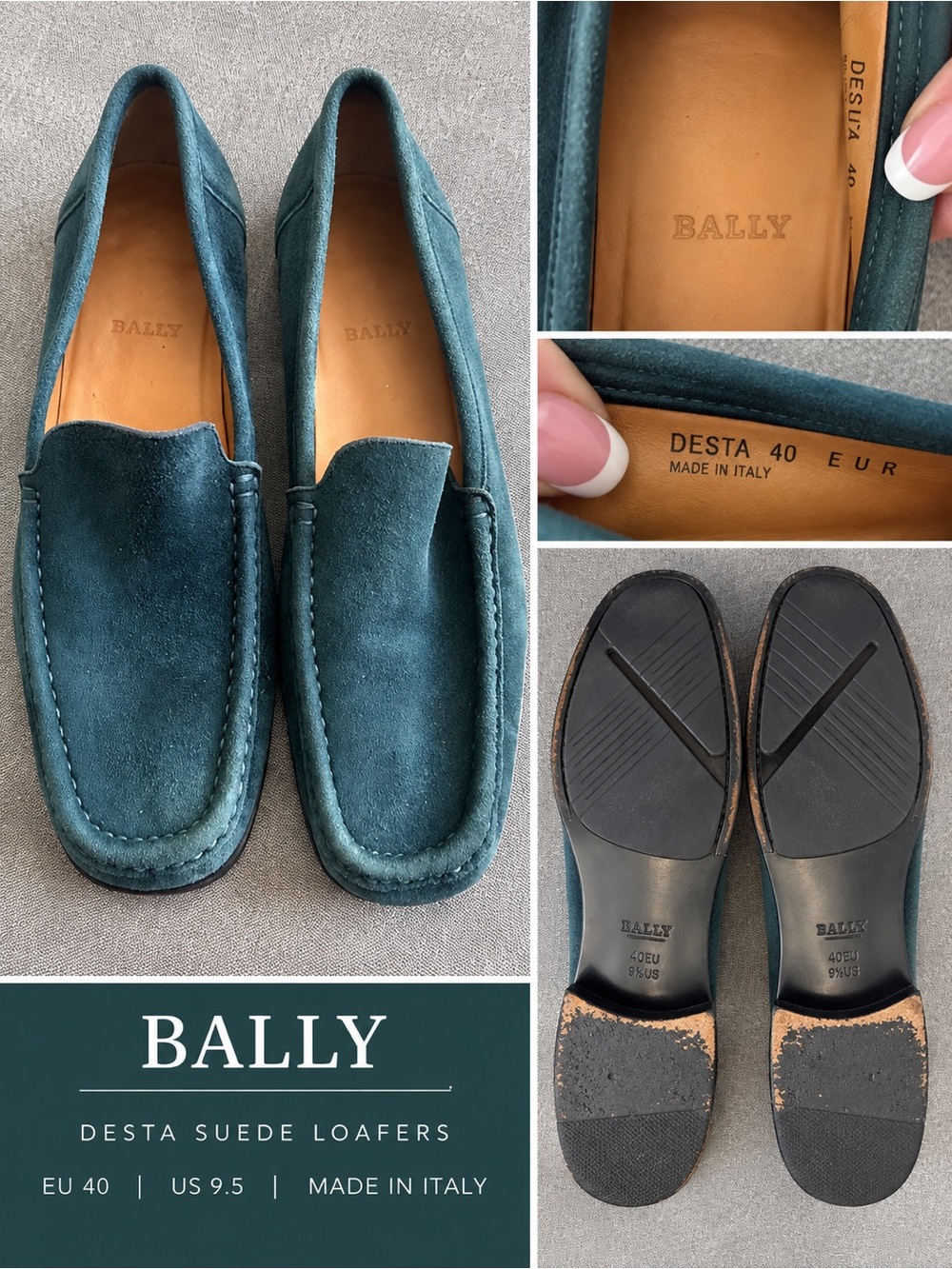 Bally Desta Women’s Teal Suede Loafers EU 40 US 9.5 Made in Italy